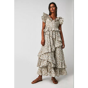 En Saison Gianna Floral Print Cotton Ruffle Maxi Dress Small Medium Cottagecore